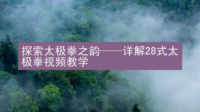 探索太极拳之韵——详解28式太极拳视频教学